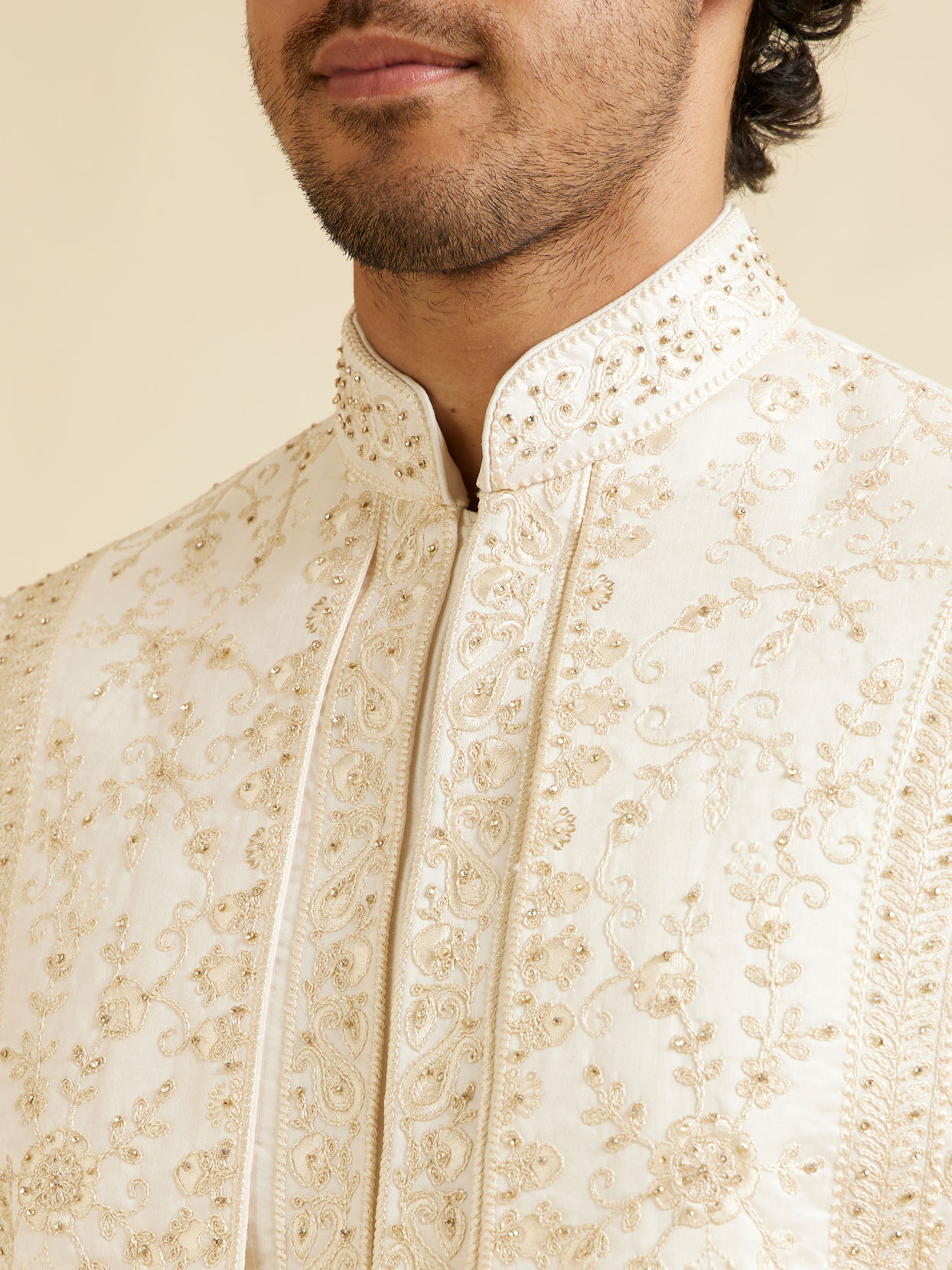 Manyavar Men Royal Warm White Open Sherwani