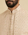 Manyavar Men Golden Glisten Beige Open Sherwani