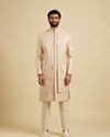 Manyavar Men Golden Glisten Beige Sherwani image number 2