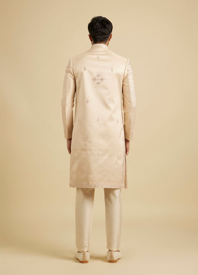 Manyavar Men Golden Glisten Beige Sherwani