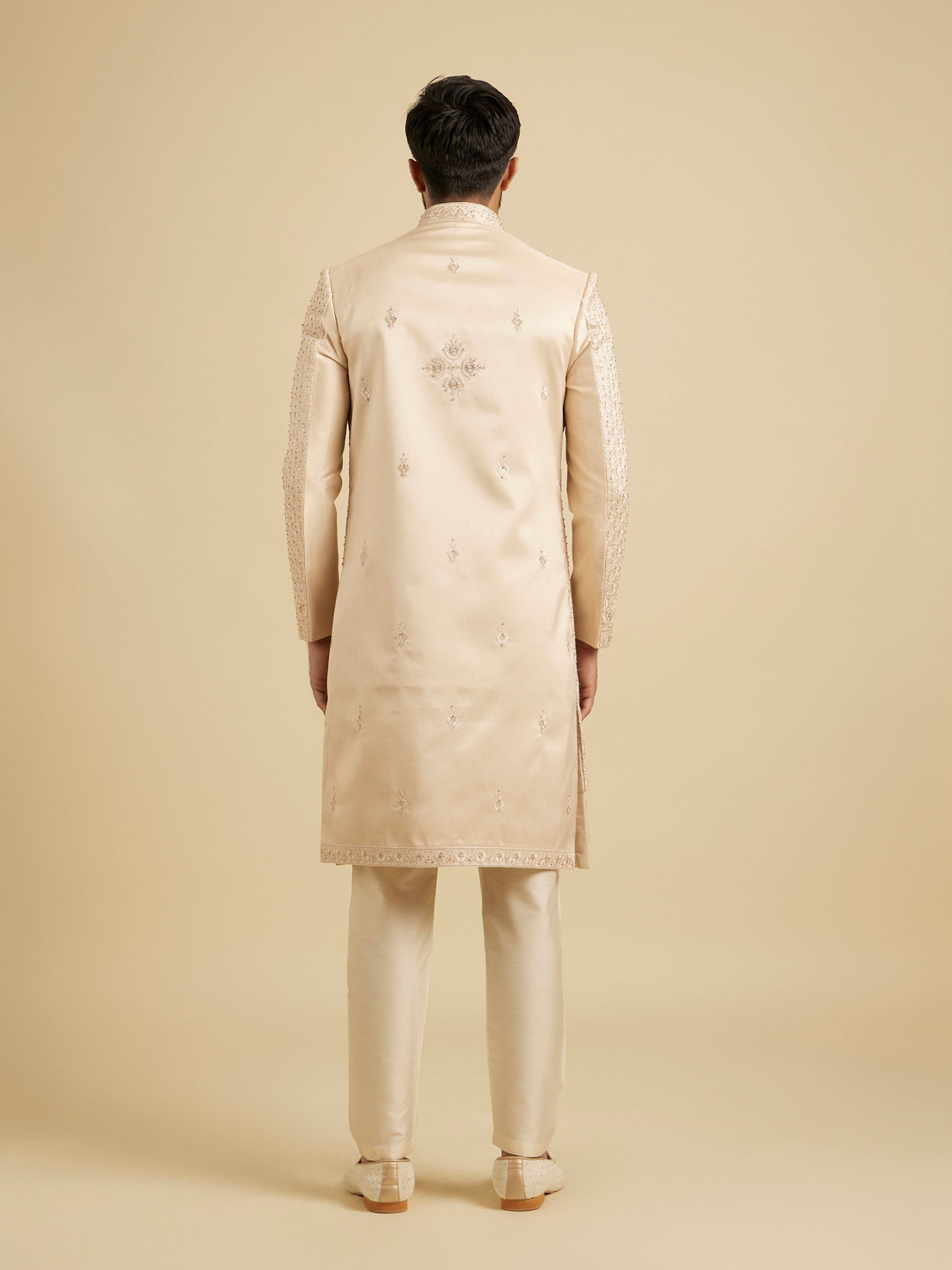 Manyavar Men Golden Glisten Beige Sherwani image number 4