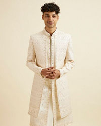 Manyavar Men Warm White Art Silk Sherwani