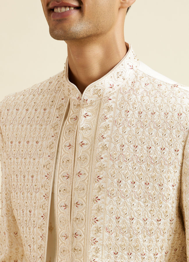 Manyavar Men Warm White Open Sherwani