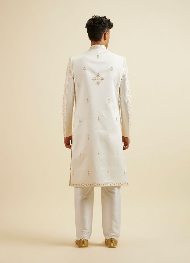 Manyavar Men Warm White Art Silk Sherwani