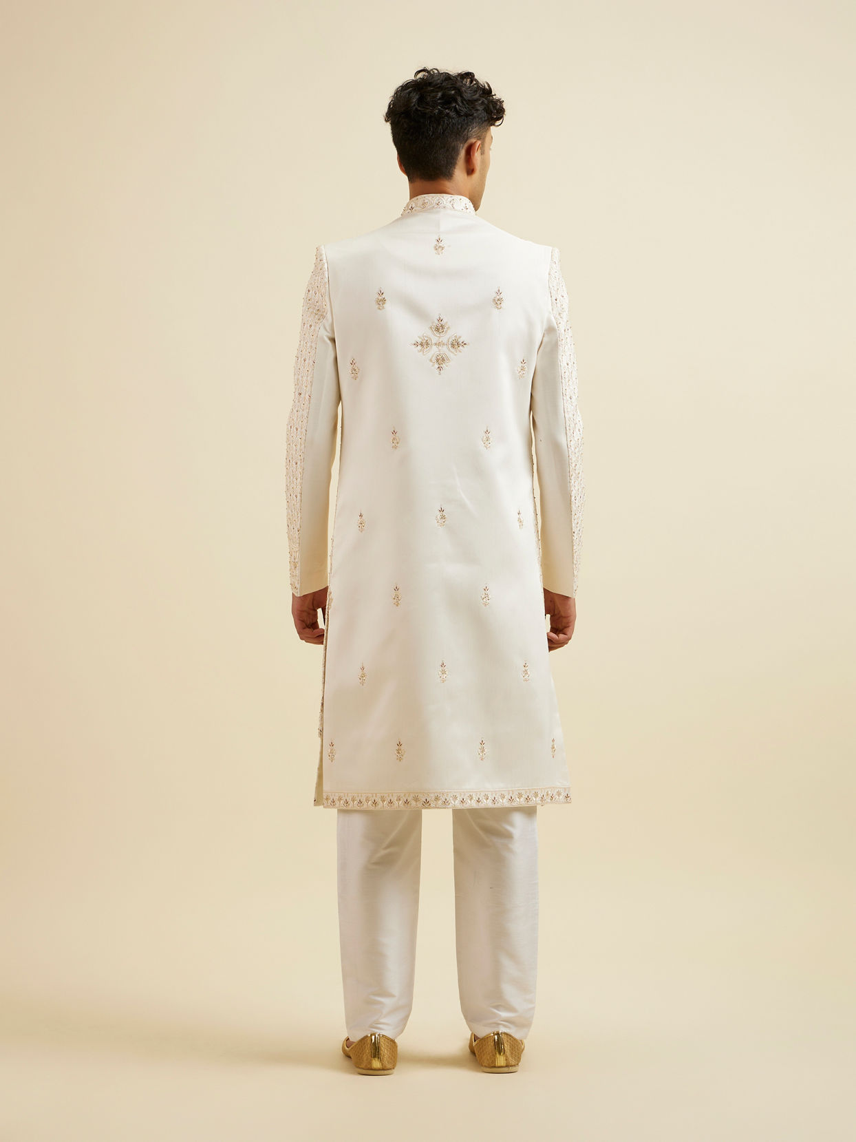 Manyavar Men Warm White Art Silk Sherwani