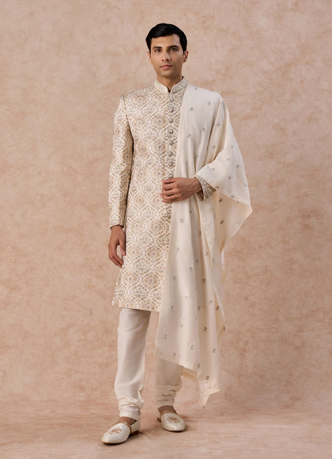 Manyavar Men Elegant Cream Royal Sherwani