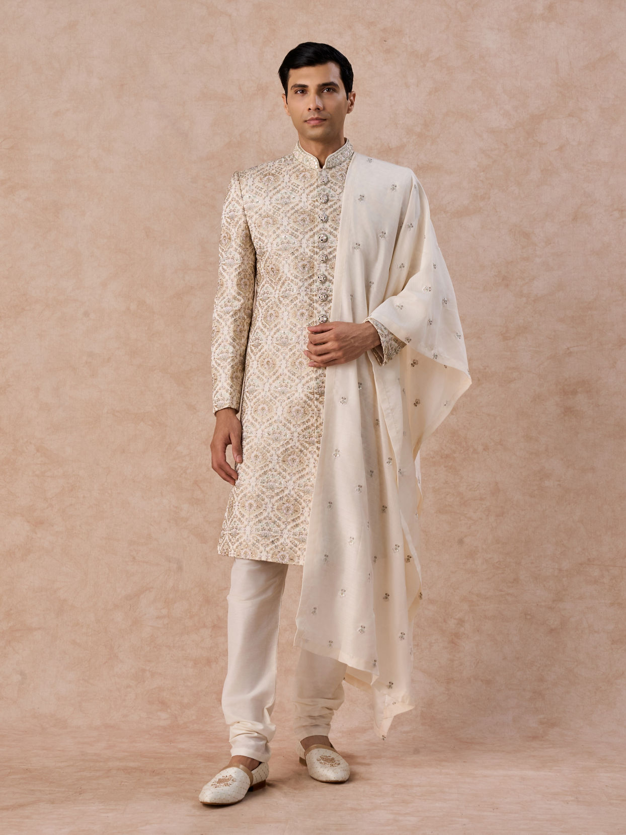 Manyavar Men Elegant Cream Royal Sherwani