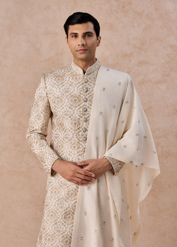 Manyavar Men Elegant Cream Royal Sherwani