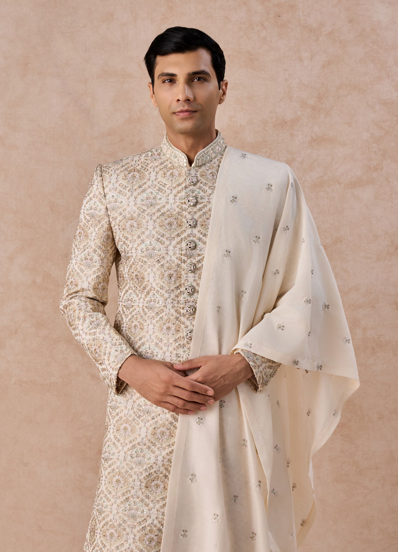 Manyavar Men Elegant Cream Royal Sherwani