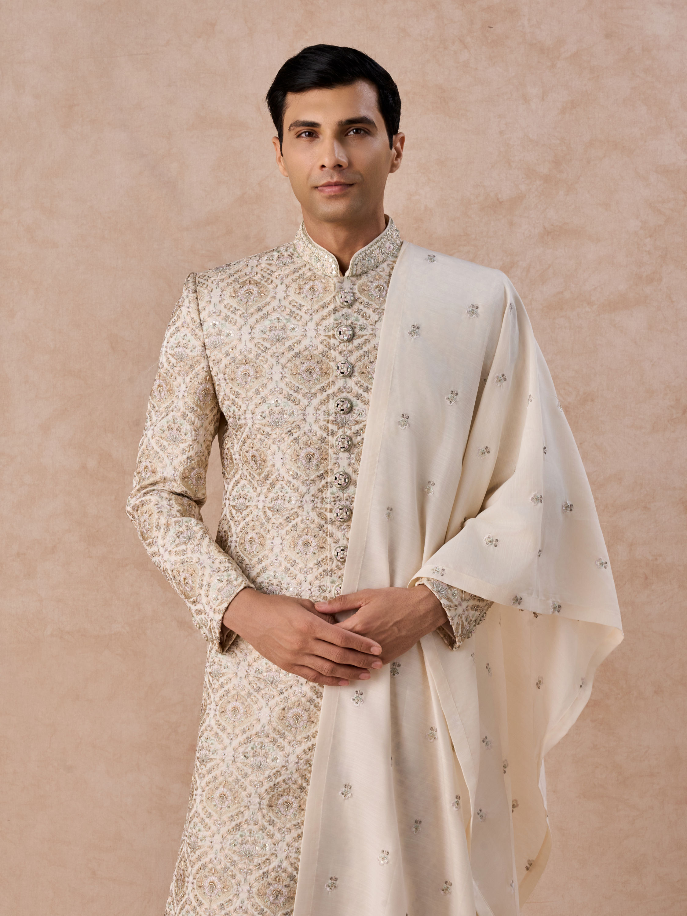 Manyavar Men Elegant Cream Royal Sherwani