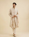 Manyavar Men Cream Beige Imperial Embroidered Sherwani Set with Sequin Work