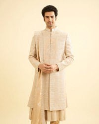 Manyavar Men Fawn Imperial Embroidered Sherwani Set with Sequin Work