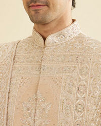 Manyavar Men Fawn Imperial Embroidered Sherwani Set with Sequin Work