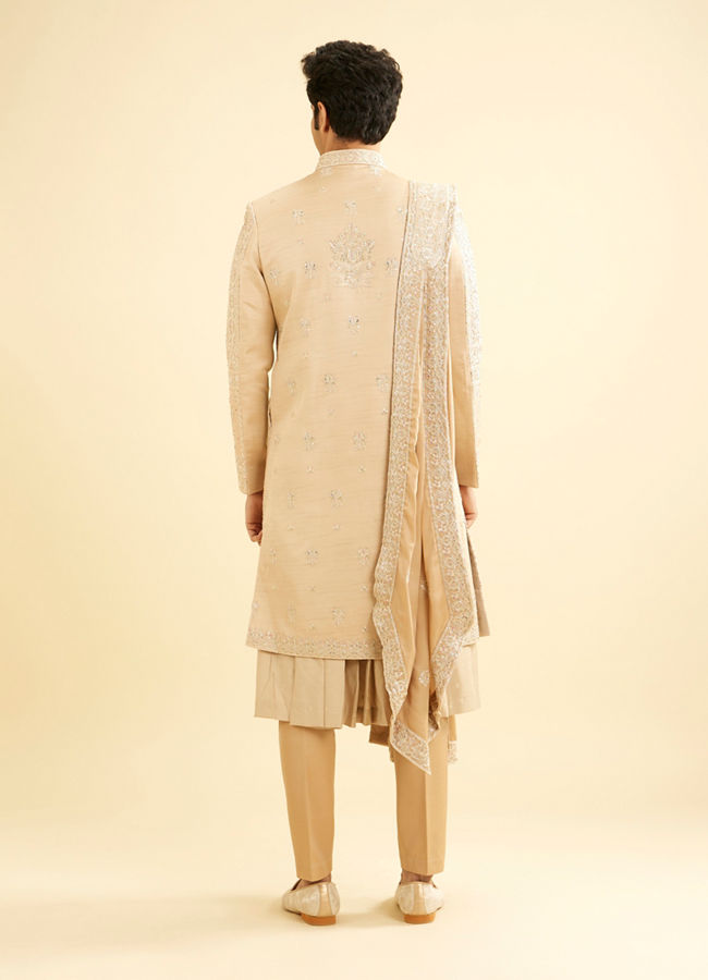 Manyavar Men Fawn Imperial Embroidered Sherwani Set with Sequin Work