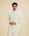Manyavar Men Warm White Floral Jaal Embroidered Sherwani Set with Sequin Work