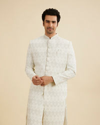 Manyavar Men Warm White Floral Jaal Embroidered Sherwani Set with Sequin Work