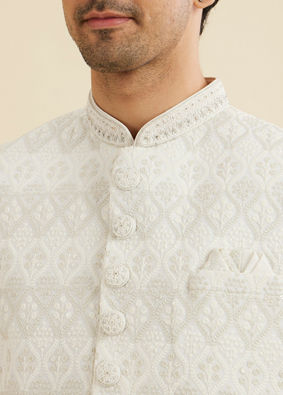 Manyavar Men Warm White Floral Jaal Embroidered Sherwani Set with Sequin Work