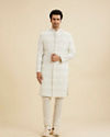 Manyavar Men Warm White Floral Jaal Embroidered Sherwani Set with Sequin Work