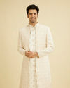 Manyavar Men Warm White Satin Magnificence Open Sherwani