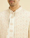 Manyavar Men Warm White Satin Magnificence Open Sherwani