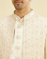 Manyavar Men Warm White Satin Magnificence Sherwani