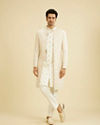 Manyavar Men Warm White Satin Magnificence Sherwani image number 2