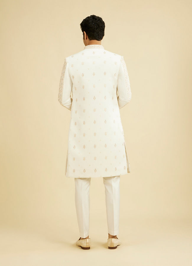 Manyavar Men Warm White Satin Magnificence Sherwani