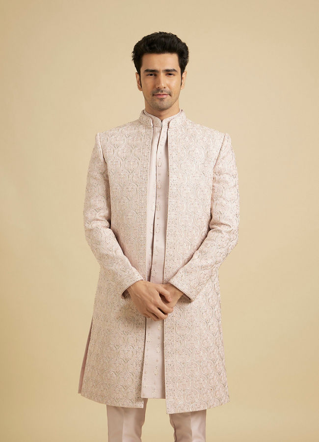 Manyavar Men Dusty Pink Grandeur Open Sherwani