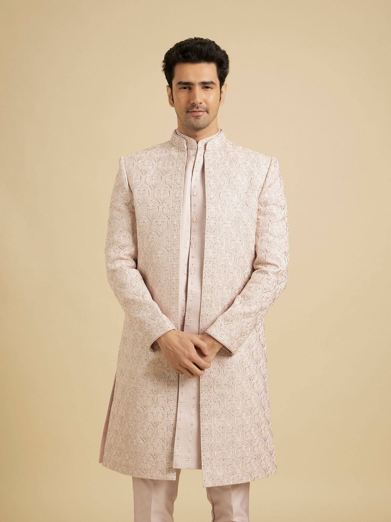 Manyavar Men Dusty Pink Grandeur Open Sherwani