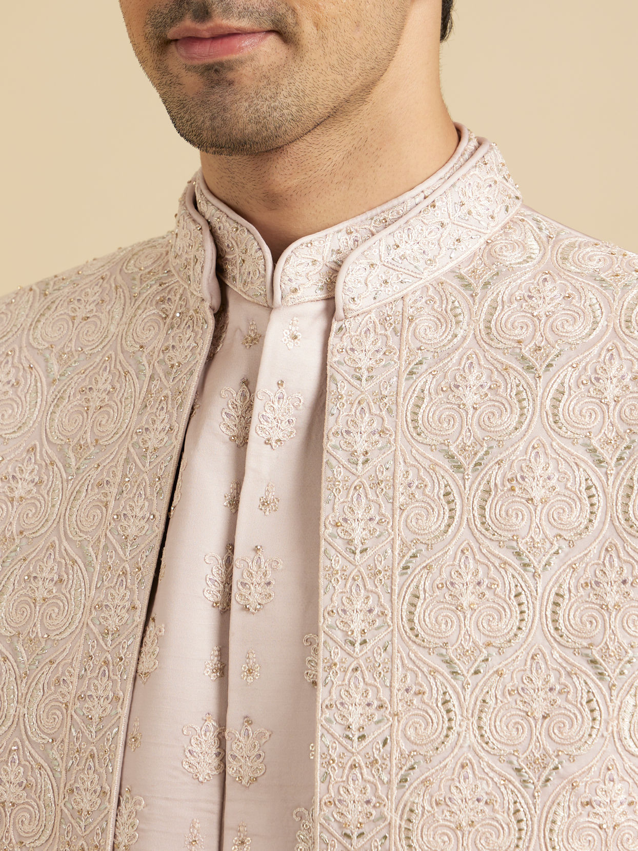 Manyavar Men Dusty Pink Grandeur Open Sherwani