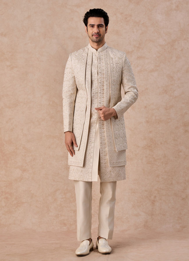 Manyavar Men Elegant Beige Sherwani