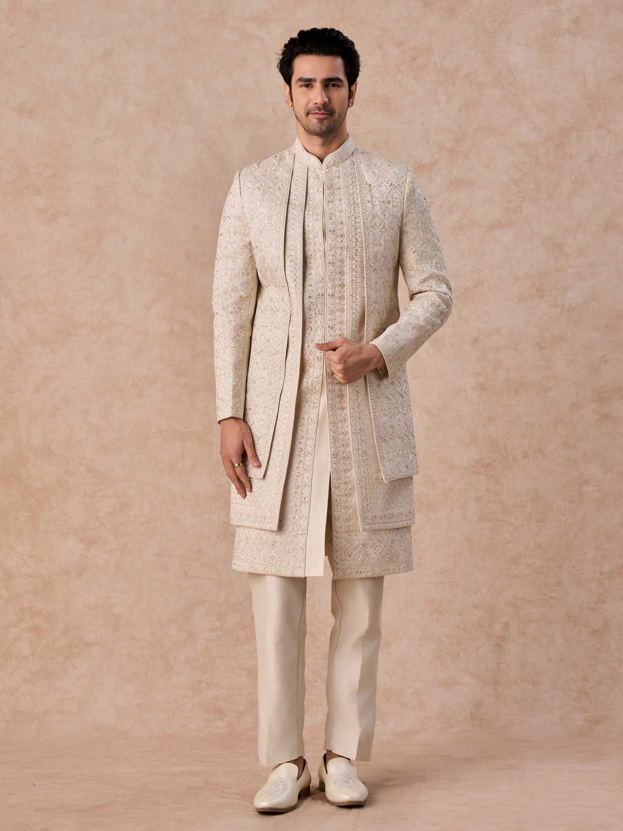 Manyavar Men Elegant Beige Sherwani