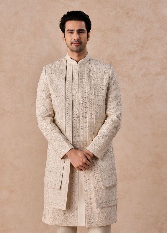 Manyavar Men Elegant Beige Sherwani
