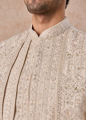 Manyavar Men Elegant Beige Open Sherwani