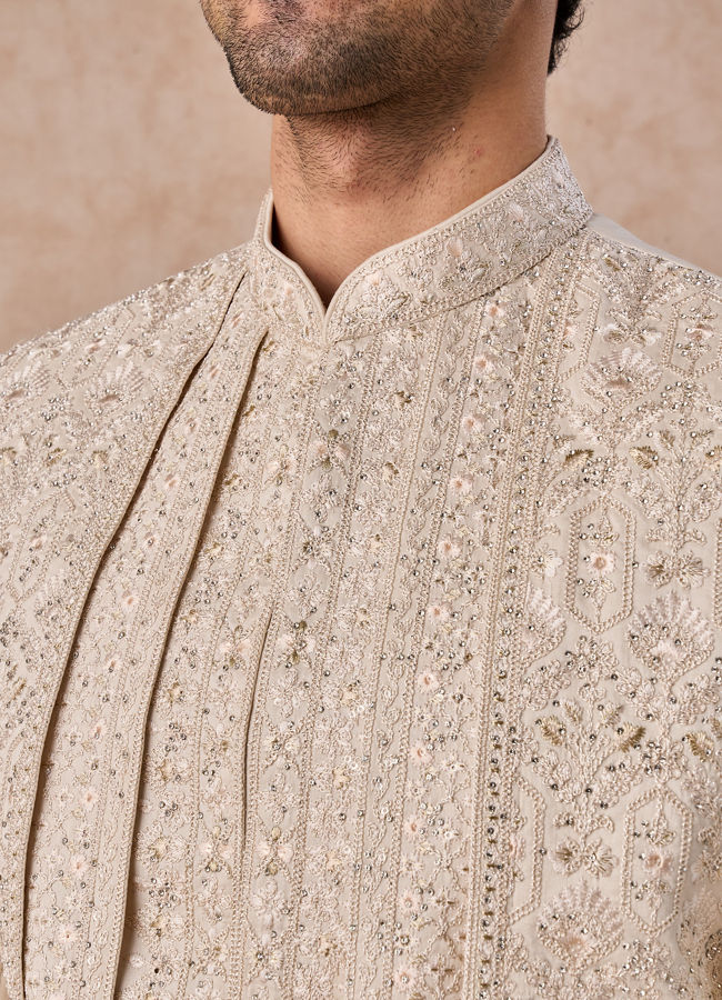 Manyavar Men Elegant Beige Open Sherwani