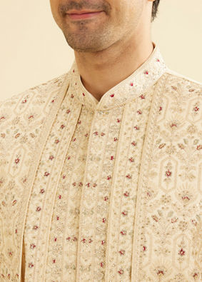 Manyavar Men Beige Sheen Open Sherwani
