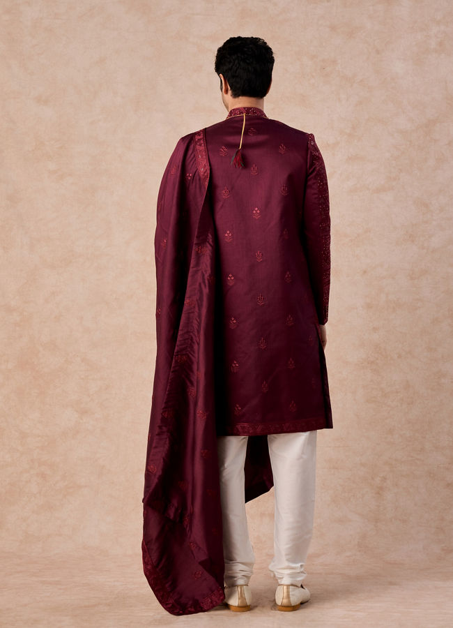 Manyavar Men Maroon Sherwani Ensemble