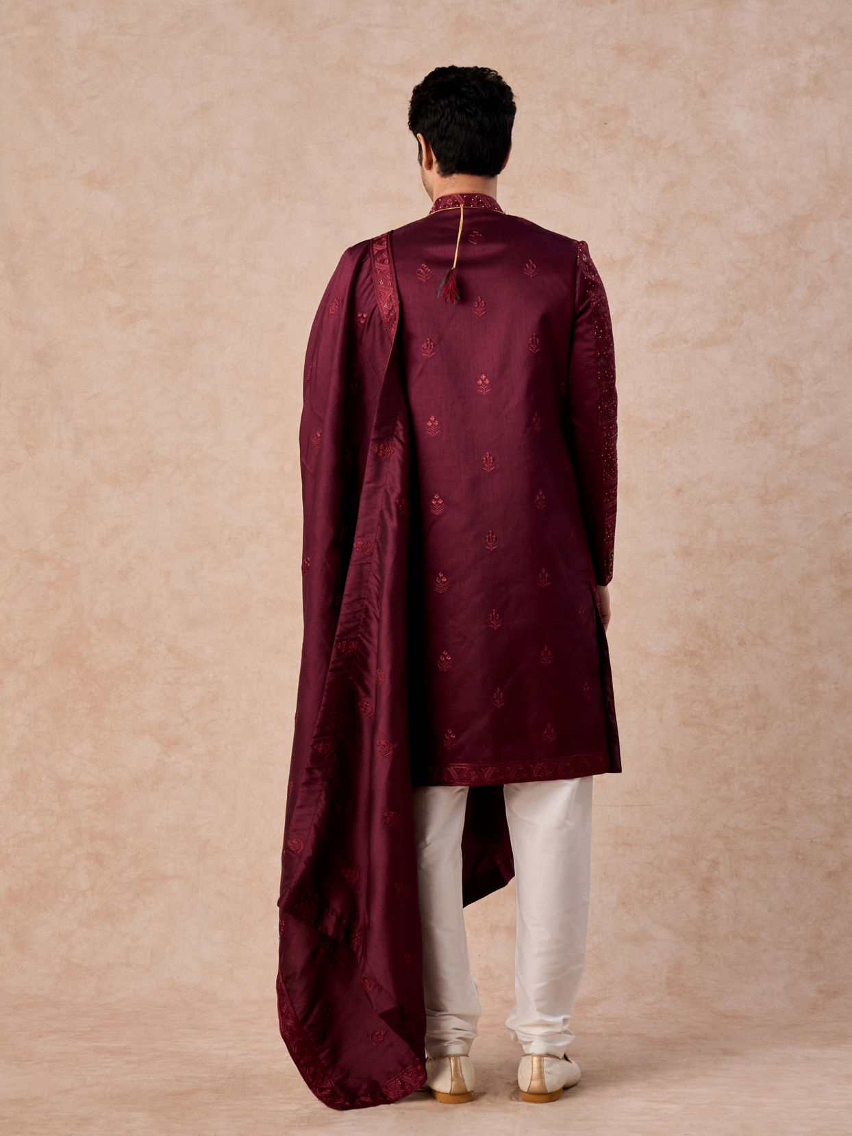 Manyavar Men Maroon Sherwani Ensemble