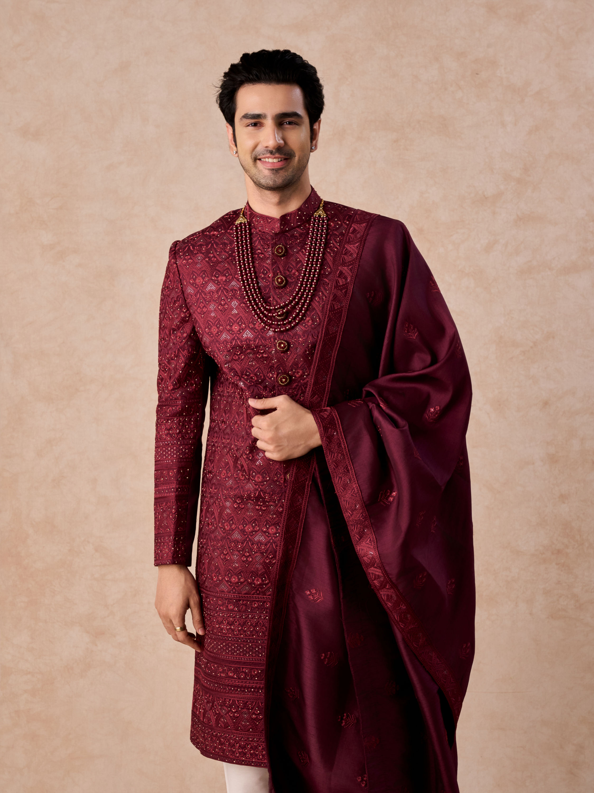 Manyavar Men Maroon Sherwani Ensemble