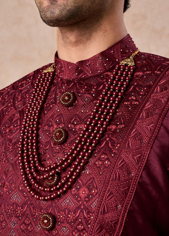 Manyavar Men Maroon Sherwani Ensemble
