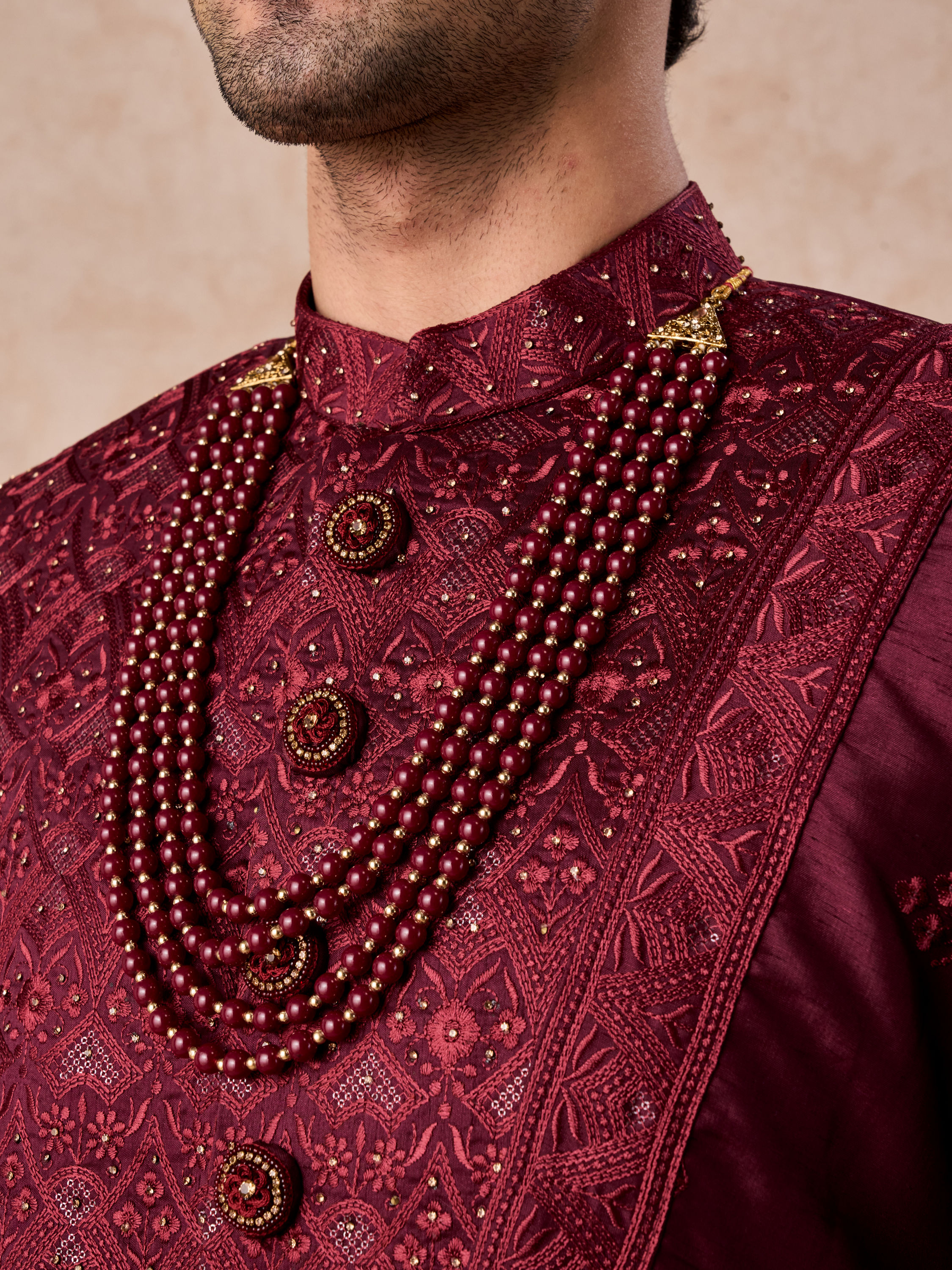 Manyavar Men Maroon Sherwani Ensemble