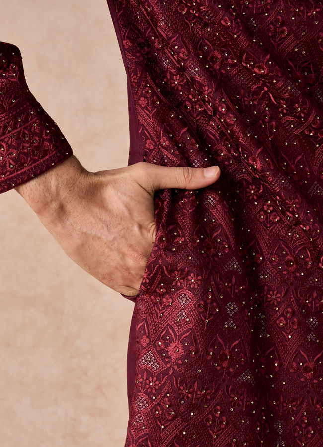 Manyavar Men Maroon Sherwani Ensemble