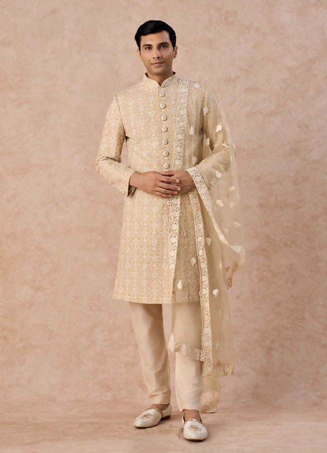 Manyavar Men Beige Elegance Sherwani