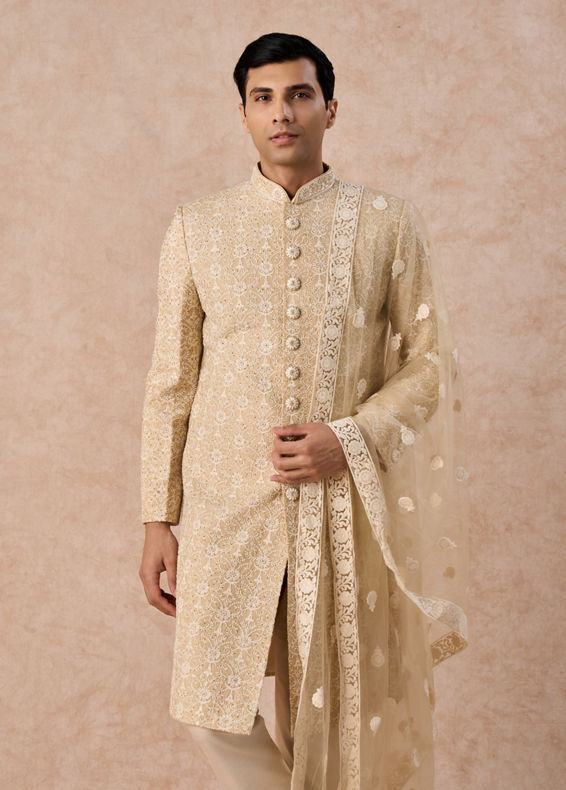 Manyavar Men Beige Elegance Sherwani