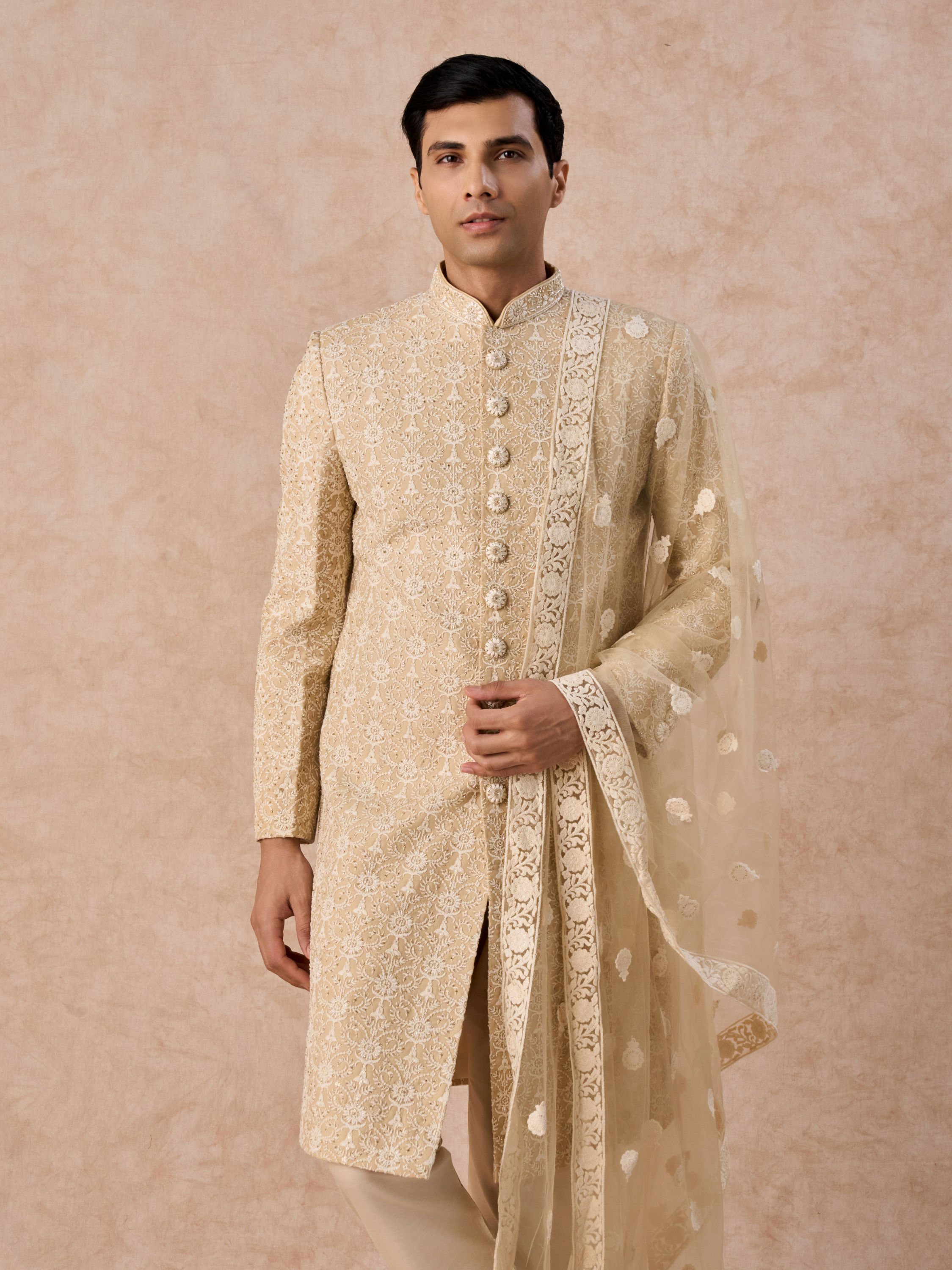 Manyavar Men Beige Elegance Sherwani