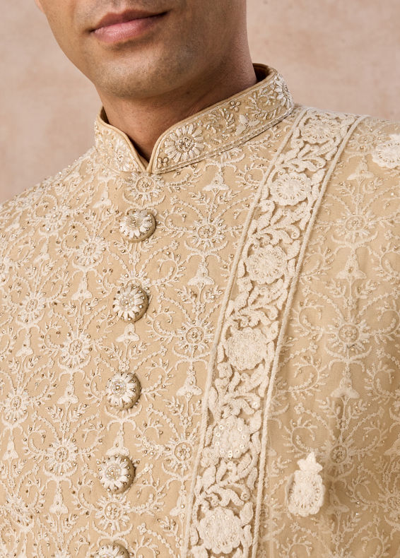 Manyavar Men Beige Elegance Sherwani