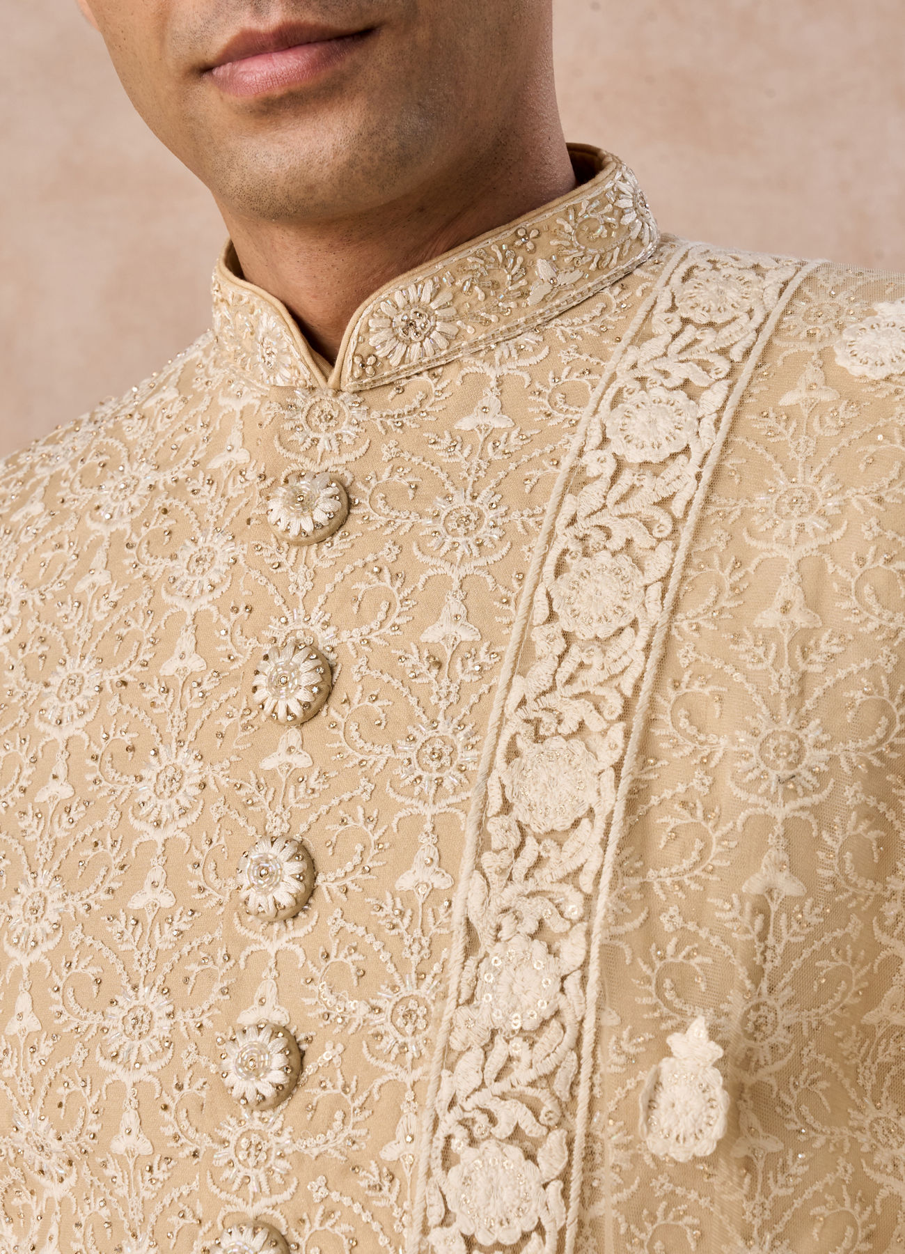 Manyavar Men Beige Elegance Sherwani