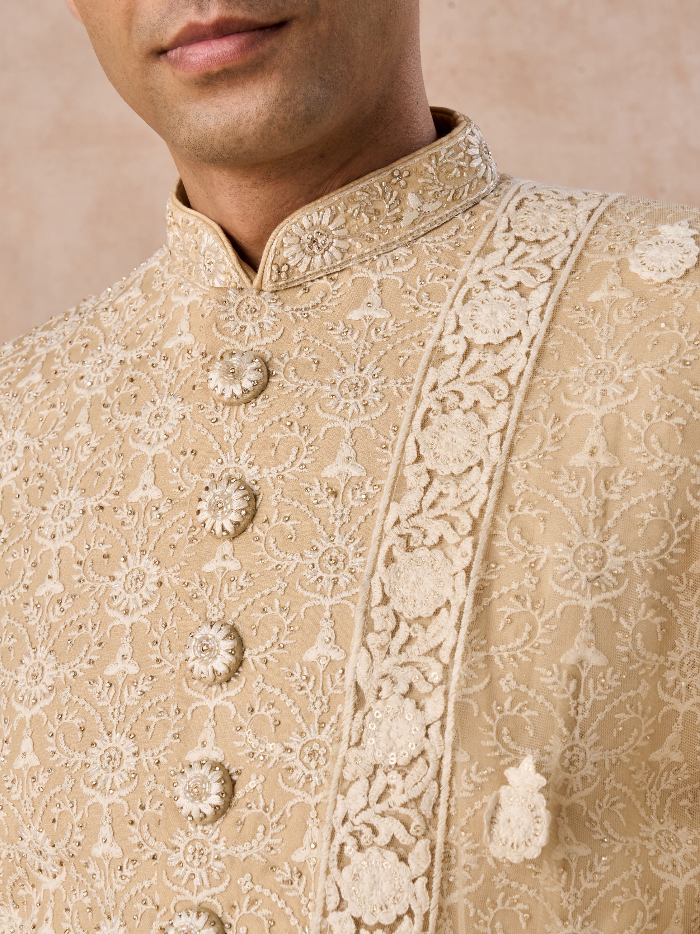 Manyavar Men Beige Elegance Sherwani