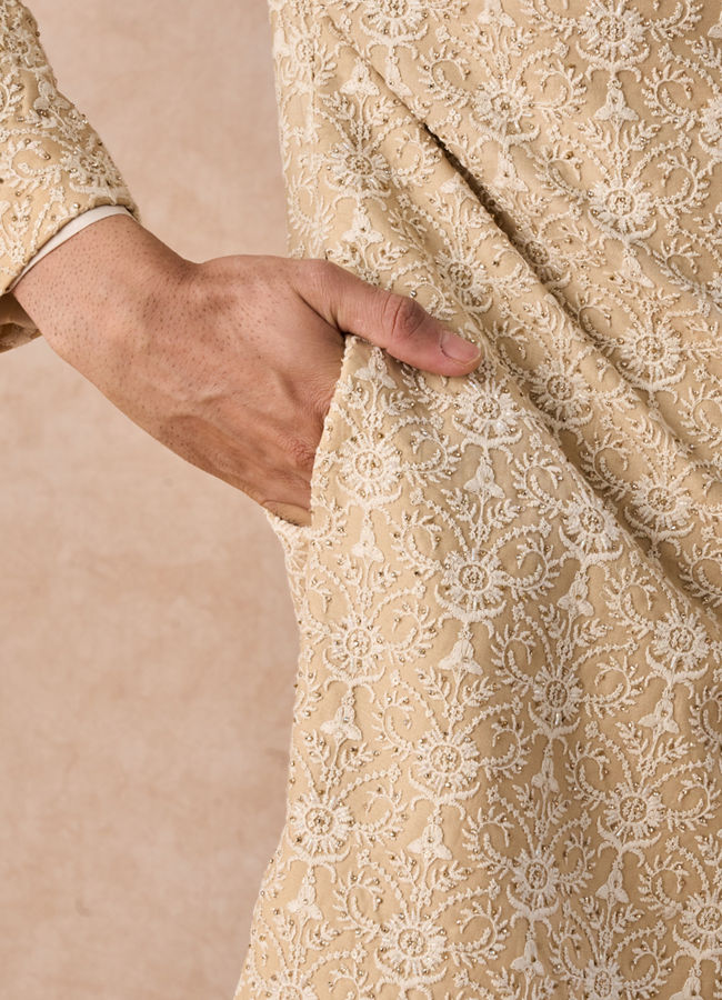 Manyavar Men Beige Elegance Sherwani