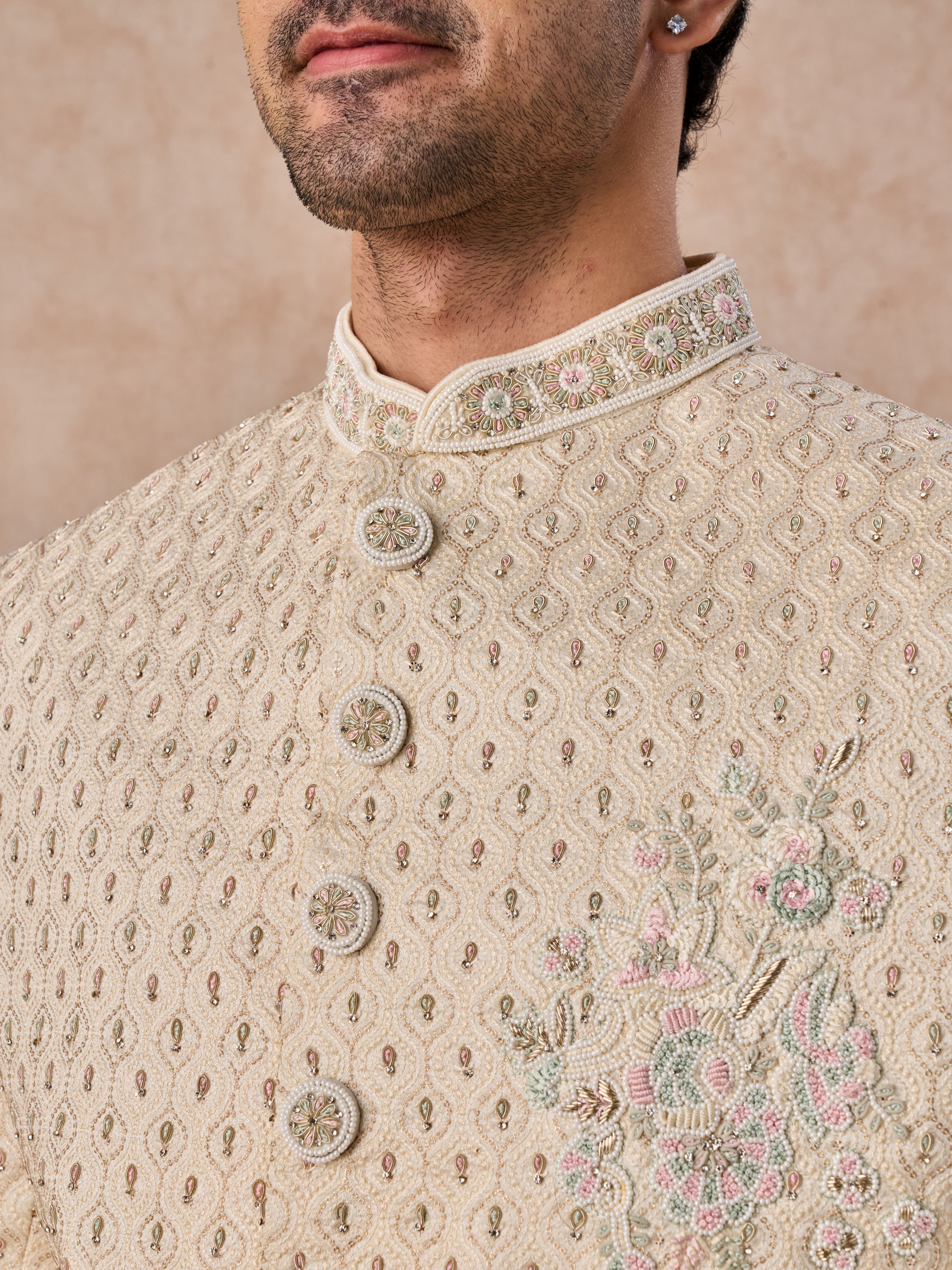 Manyavar Men Elegant Beige Sherwani